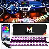 Mega Racer RGB Car LED Lights Strip - Interior LED Lights for Cars, 48 LEDs Over 16 Million Colors, Music Sync App Controlled with iPhone Android Waterproof Under Dash Car Lighting Kit, USB DC 12V