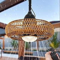 Airposta Waterproof Outdoor Ceiling Fan with Lights Remote Control, Wet Rated Gazebo Fan with 3 Color Temperatures&Dimmable LED Light, Boho Rattan Plug in Ceiling Fan for Indoor Bedroom/Outdoor Patios