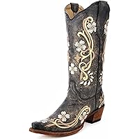 CORRAL BOOTS Women's Floral Embroidery Casual Fashion Leather Cowgirl Boots| Snip Toe, 2