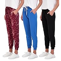 Real Essentials 3 Pack: Women's Ultra-Soft Lounge Joggers Athletic Yoga Pants with Pockets (Available in Plus Size)