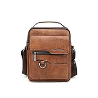 Small Leather Crossbody Bag, Mens Shoulder Bag, Office Business Magnetic Buckle Adjustable Strap