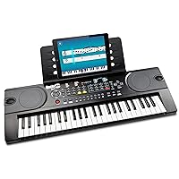 RockJam 49 Key Keyboard Piano with Power Supply, Sheet Music Stand, Piano Note Stickers & Simply Piano Lessons, Black