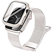 Ocaer Compatible with Apple Watch Strap + Case 41 mm 40 mm 45 mm 44 mm, Metal Magnetic iWatch Band with Screen Protector for Apple Watch Series 9 8 7 6 5 4 SE, Stainless Steel Milanese Loop (Polar