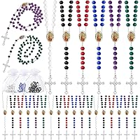 36 Pcs Wooden Bead Rosary Necklace with Crucifix and Our Lady of Guadalupe Scented First Communion Rosary with 36 Organza Bags Baptism Favors Catholic Gift for Men Women Girls Boys (Assorted Colors)