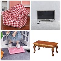 AirAds (Lot 4) 1:12 Scale Dollhouse Miniature Accessories Sofa TV Coffee Table Pink Door mat