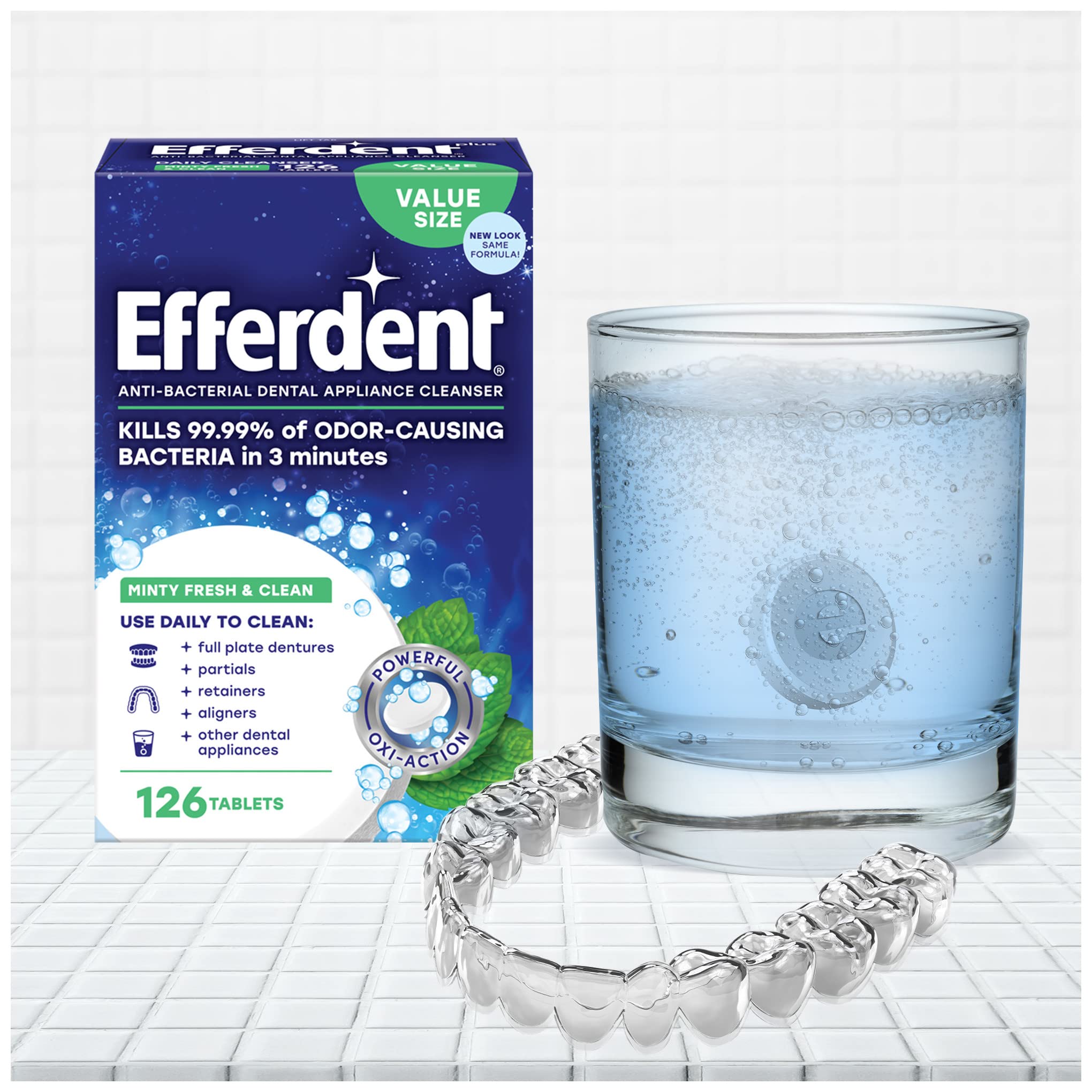 Efferdent Retainer Cleaning Tablets, Denture Cleaning Tablets for Dental Appliances, Minty Fresh & Clean, 44 Count