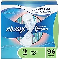Infinity Feminine Pads For Women, Size 2 Heavy Flow Absorbency, Multipack, With Flexfoam, With Wings, Unscented, 32 Count x 3 Packs (96 Count total)