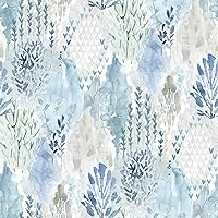 RoomMates RMK12330PLW Blue Watercolor Tree Mosaic Peel and Stick Wallpaper