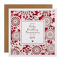 Hallmark Ruby Wedding Anniversary Card for Couple - Intricate Embossed Design with Red Foil Background