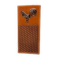 Premium Genuine Western Mens Embossed Rooster Basketweave Long Wallet in 3 Colors (Tan)