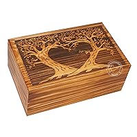 Wooden Box Funeral Cremation Urns for Human Ashes Adult Large - Burial Urns for Columbarium - Tree of Life Flying Bird (250 Cubic Inches, Twin Tree - Heart)