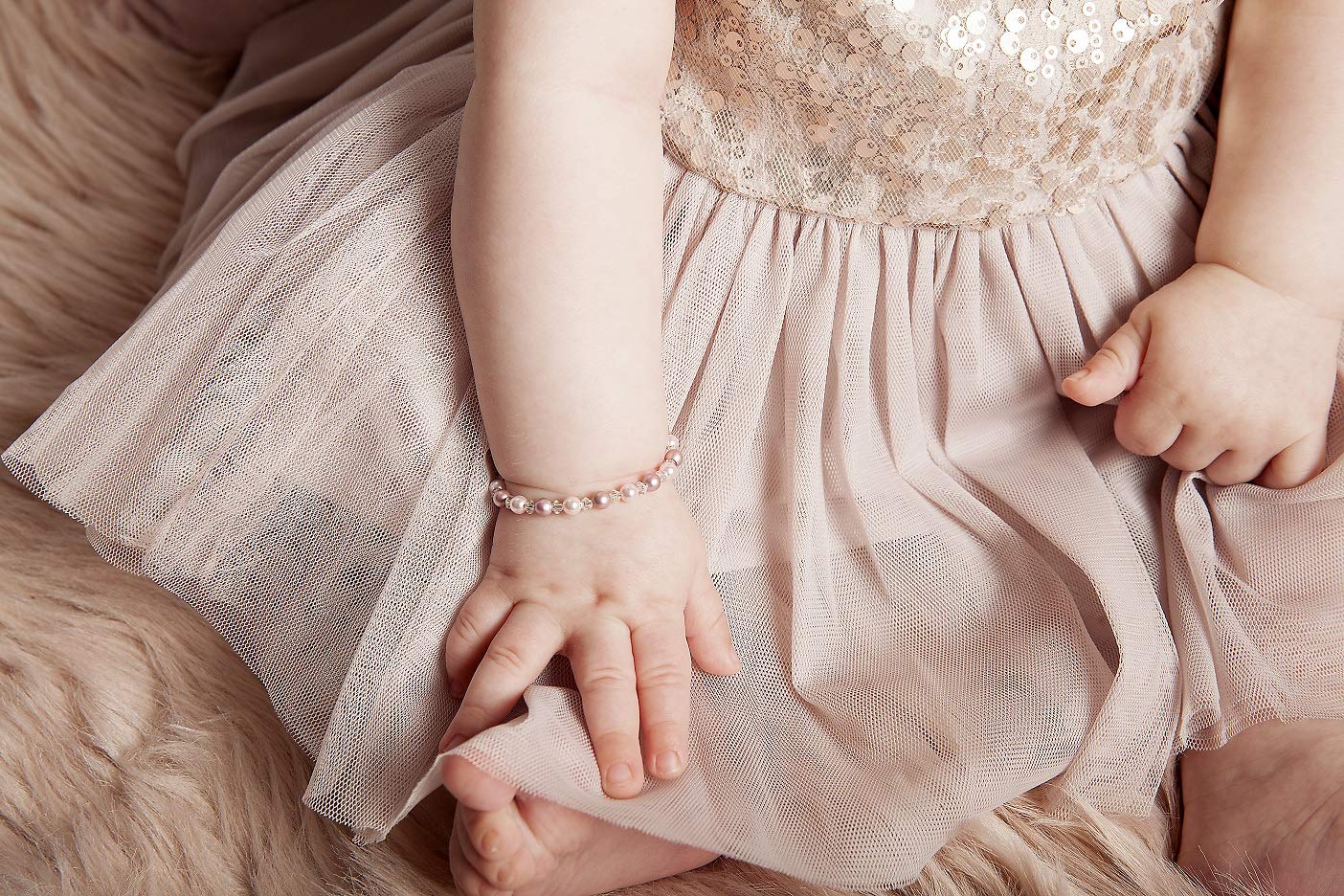 Elegant Baby Girl Gift Bracelet Austrian Pink Rose Simulated Pearls Crystals (BPLR)