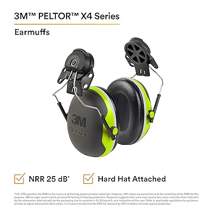 3M PELTOR Ear Muffs, Noise Protection, Cap Style Hard Hat Attachment, NRR 25 dB, Construction, Manufacturing, Maintenance, Automotive, Woodworking, Heavy Engineering, Mining, X4P3E, Black/Chartreuse