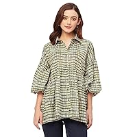Printed Cotton Shirt Top - Shirt Collar, Relaxed Fit Everyday Top