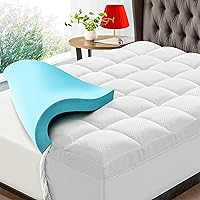 Queen Memory Foam Mattress Topper - Dual Layer with Cooling Gel and Viscose from Bamboo Cover - Medium Support