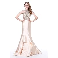 Women's Sparkling Prom Mermaid Evening Dress Beaded Ball Gown Backless