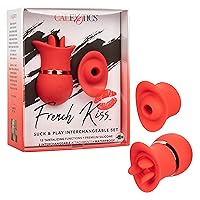 CalExotics French Kiss Suck and Play Interchangeable Set - Premium Rechargeable Travel Size Suction Vibrator - Luxury Adult Sex Toy for Women- Red