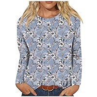 FYUAHI Women's All Shirts for Women Plus Size Fashion Casual Retro Printed Round Neck Long Sleeve Pullover Top