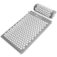 Acupressure Mat and Pillow Set for Back/Neck Pain Relief and Muscle Relaxation, Grey/Grey