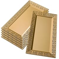 Silver Spoons DISPOSABLE LACE SERVING TRAYS FOR PARTY | for Upscale Wedding and Dining | 12 pc | Gold | 14” x 7.5”