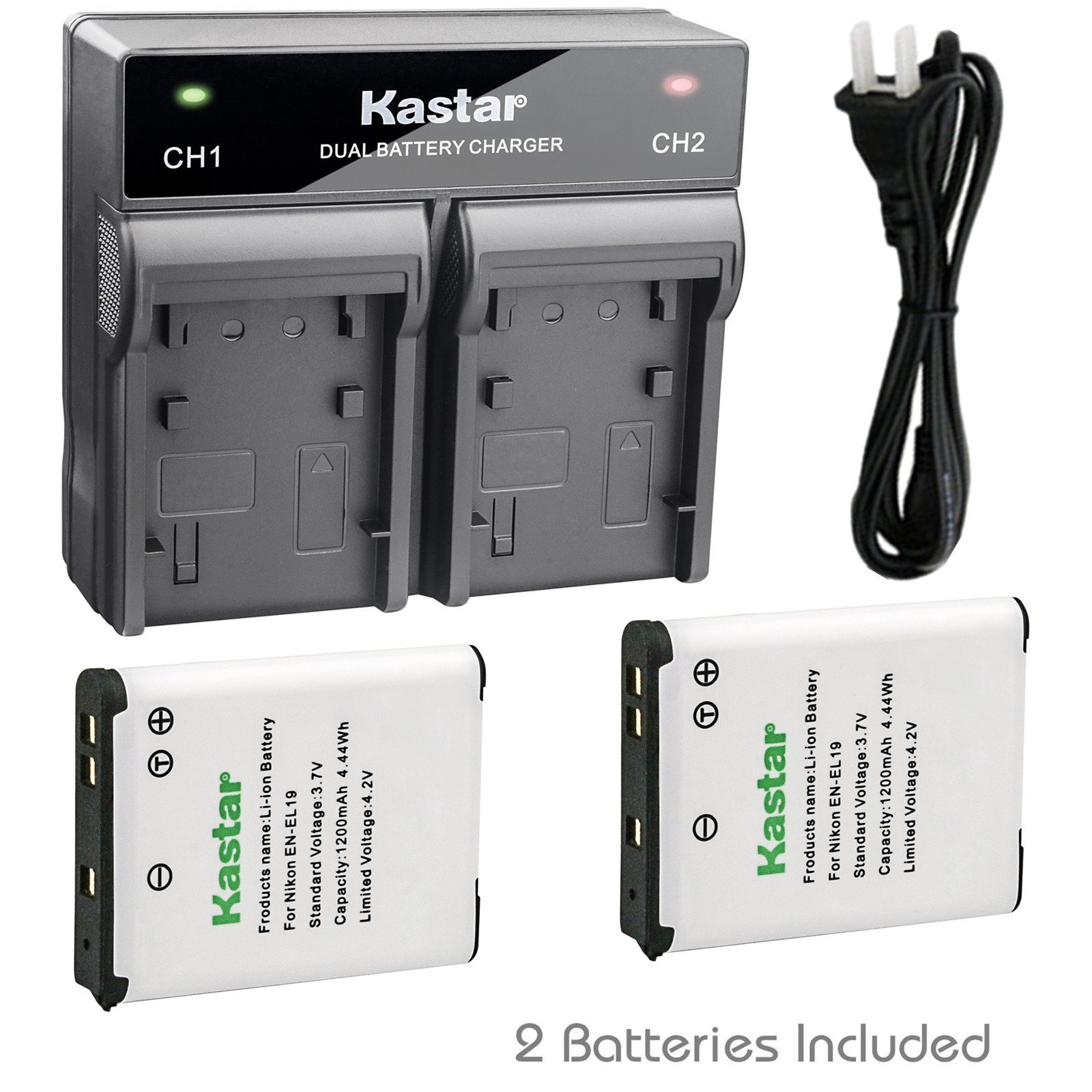 Mua Kastar 2X Battery + Fast Dual Charger for Nikon EN-EL19, Sony NP-BJ1  and Nikon Coolpix S32 S33 A100 A300 W100 S100 S2500 S4200 S5200 S5300 S6400  S6500 S6600 S6700 S6800 S6900