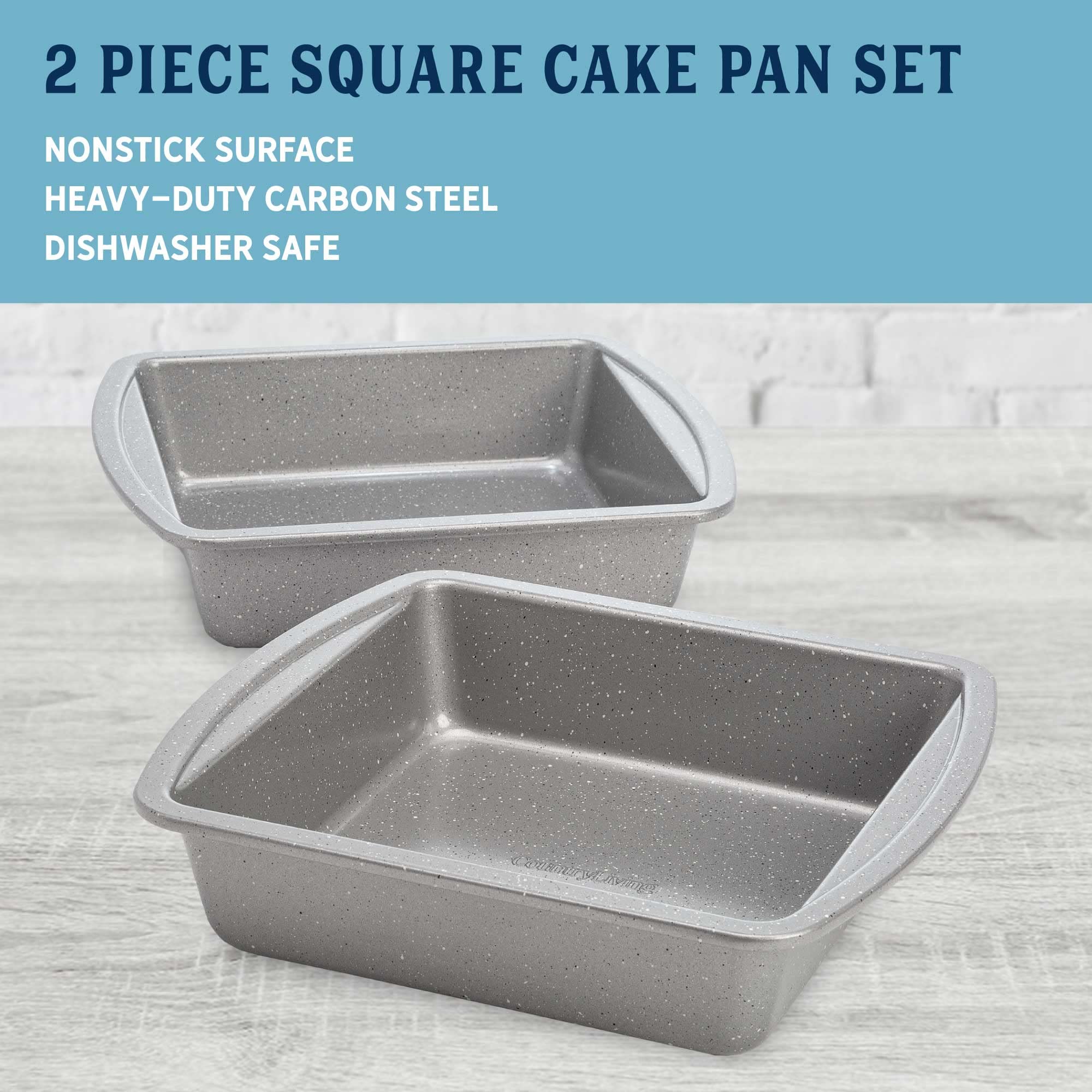 Country Living Nonstick Round Cake Pan, Heavy Duty Carbon Steel with Quick Release Coating, Made without PFOA, Dishwasher Safe, 2-Pack Bakeware Set, 9-Inch, Gray Speckle
