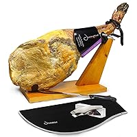 Iberico Ham Acorn-fed Bellota 100% Pure Breed (shoulder) Bone in from Spain + Ham Stand + Knife + Ham Cover + Ham Tongs - Jamon 100% Iberico de Bellota Pata Negra (Paleta Iberica)