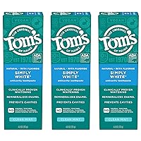 Tom's of Maine Natural Whitening Toothpaste with Fluoride, Simply White, Clean Mint, 3 Pack, 4.0 Oz