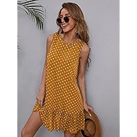 Dresses for Women - Polka Dot Ruffle Hem Dress (Color : Yellow, Size : X-Small)