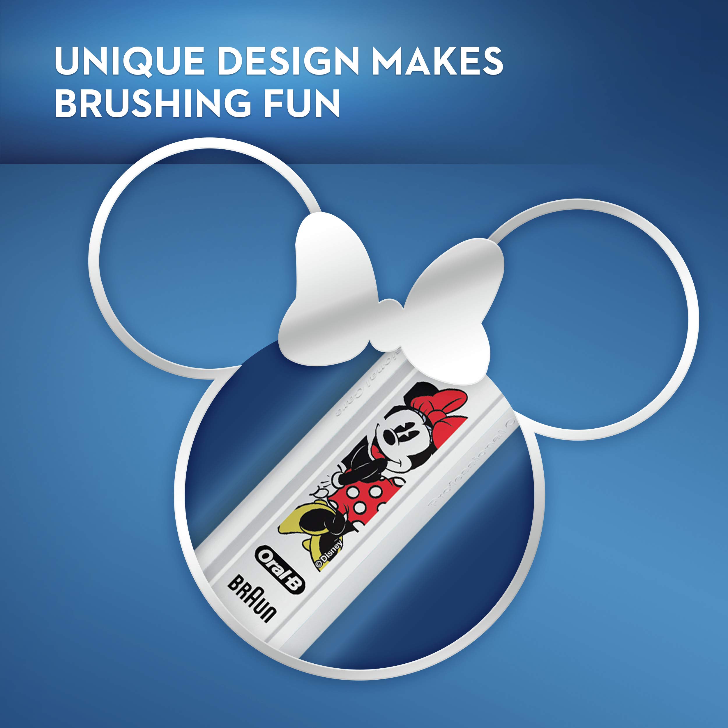 Oral-B Kids Electric Toothbrush Featuring Disney's Minnie Mouse, Rechargeable Toothbrush with (2) Brush Heads, for Kids 6+