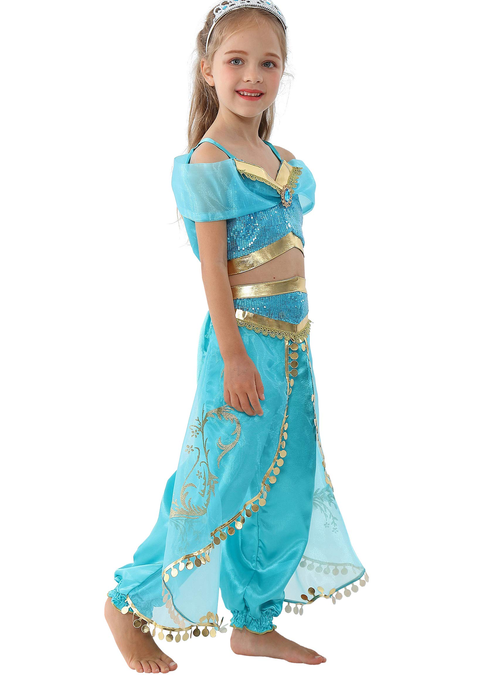 Dressy Daisy Arabian Princess Costume with Headband Halloween Party Fancy Dress Up Belly Dance Wear Outfit for Girls