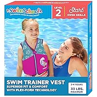 SwimSchool Kids Swim Trainer Vests for Toddlers Ages 2-6 – Boys/Girls – Multiple Colors/Styles – Learn to Swim Floaties