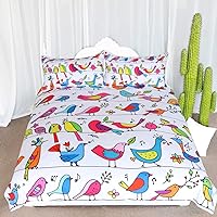 Cheerful Bird Bedding 3 Pieces Singing Birds with Musical Notes Pattern Bedspread Cute Duvet Cover for Kids Boys Girls (Queen)