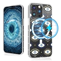 MYBAT PRO Magnetic Ultra-Thin Clear Case for iPhone 14 Pro Case 6.1 inch, Compatible with MagSafe, Cute Crystal Mood Series Military Grade Drop Shockproof Non-Yellowing Protective Cover, Evil Eye