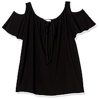Star Vixen Women's Petite Short-Sleeve Cold-Shoulder Peasant Top, Black, PXL