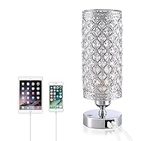Yarra-Decor Crystal Bedside Table Lamp 3 Color Options Lamps for Bedroom Modern USB Nightstand Lamp with Silver Crystal Shade Decorative Lamps for Living Room, Kids Room(LED Bulb Included)