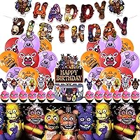 51pcs Five Nights Party Supplies Set - Include Happy Birthday Banner, Cake Topper, Cupcake Toppers, Balloons and Tablecloth, for Kids Birthday Decorations