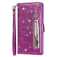 Wallet Case Compatible with Huawei P40, Zipper Glitter PU Leather Phone Cover with Lanyard for Huawei P40 (Purple)