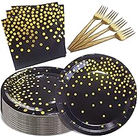 Serves 35 Guests Black and Gold Plates and Napkins Party Supplies,7