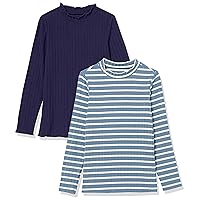 Amazon Essentials Girls and Toddlers' Slim-fit Long-Sleeve Mockneck Tops, Pack of 2