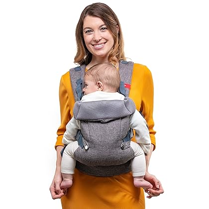 YOU+ME 4-in-1 Baby Carrier Newborn to Toddler - All Positions Baby Chest Carrier - Front and Back Carry Baby Carriers - Includes 2-in-1 Bandana Bib - Baby Holder Carrier for 8-32 lbs (Grey Mesh)