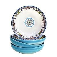 Zanzibar Collection Pasta Bowl Sets, Set of 4, Spanish Floral Design, Multicolor Blue
