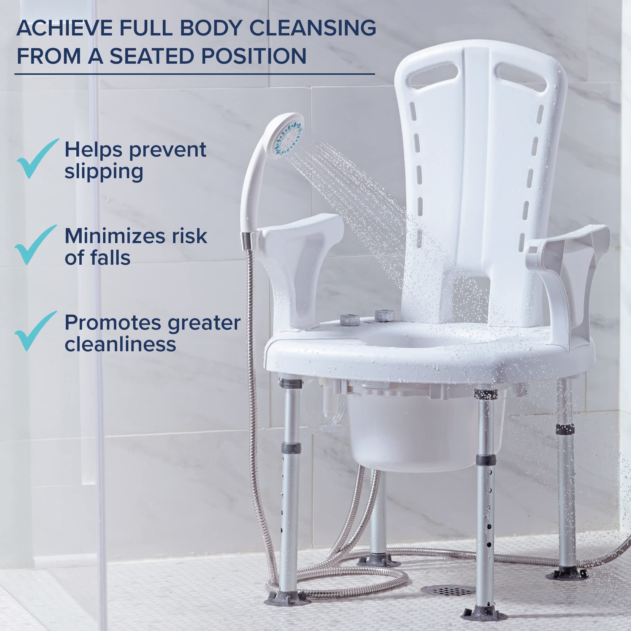 Drive Medical PreserveTech Aquachair Bathing System with Bidet, Premium Shower Chair with Back, Arms & Shower Sprayer, Tub Chair with Cutout Seat, Bath & Shower Chair, Shower Commode Chair