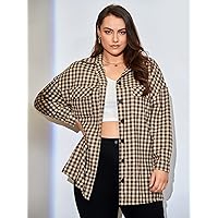OVEXA Women's Large Size Fashion Casual Winte Plus Gingham Flap Pocket Overcoat Leisure Comfortable Fashion Special Novelty (Color : Multicolor, Size : XX-Large)