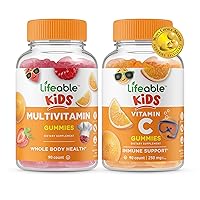 Lifeable Multivitamin Kids + Vitamin C Kids, Gummies Bundle - Great Tasting, Vitamin Supplement, Gluten Free, GMO Free, Chewable Gummy