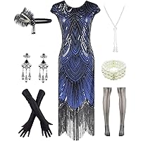 Letter Love Womens Vintage Lace Fringed Gatsby 1920s Cocktail Dress with 20s Accessories Set