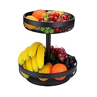 2 Tier Fruit Basket Mesh Fruit Bowl - Basket Stand for Fruits Vegetables Bread Snacks (Black)