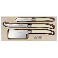 Laguiole Andre Verdier 3-Piece Set Cheese Knives (Sandwich Knife, Cleaver, Large Cheese Knife) Debutant Ivory