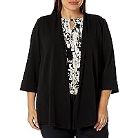 Kasper womens Open Front Cardigan With Sideseam Pocket in Stretch Crosshatch Fabric
