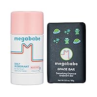 Megababe Underarm 2-Piece Bundle - Rosy Pits Daily Deodorant 2.6 oz & Space Bar Detox Soap 3.5 oz | Odor Protection, Aluminum Free